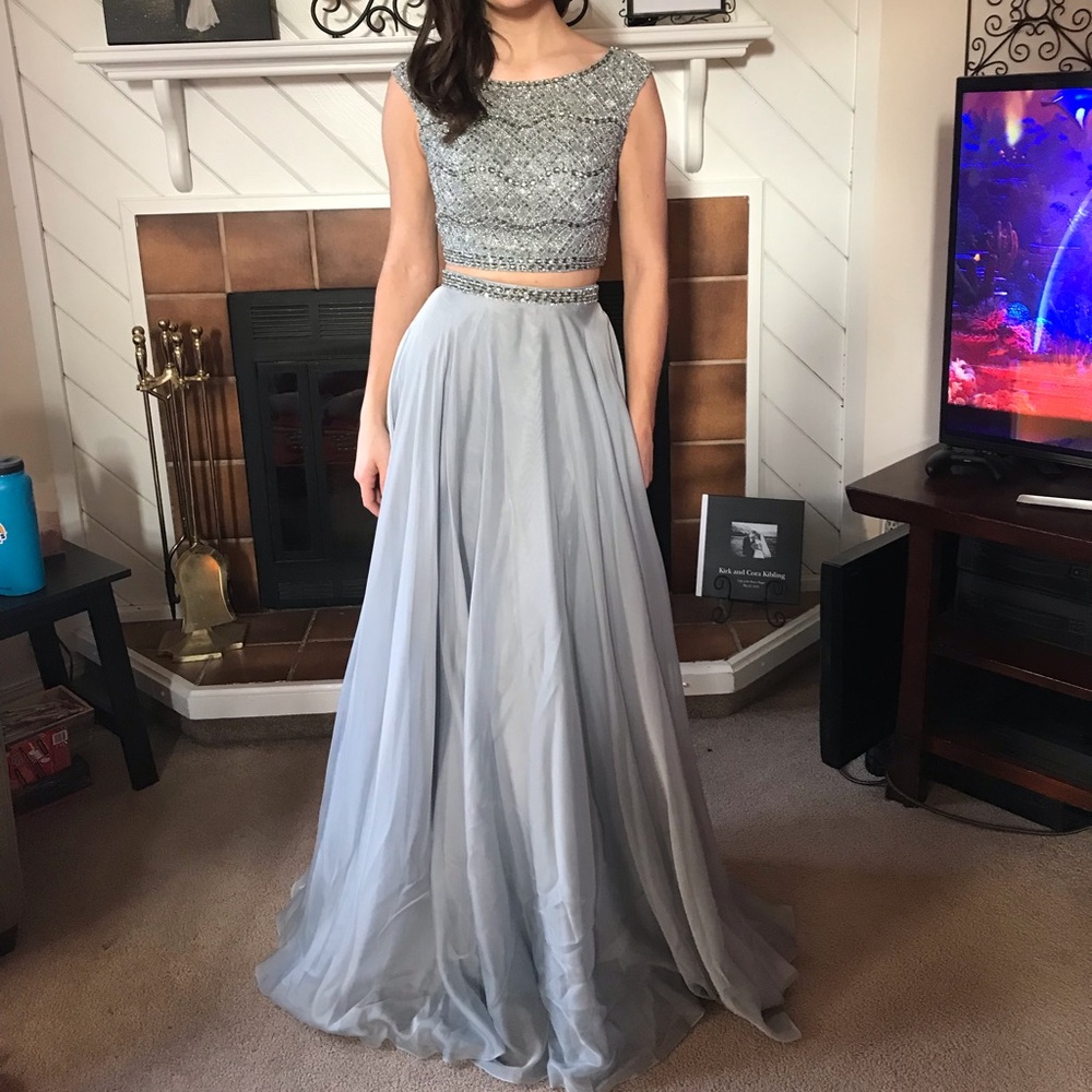 Sherri Hill Gray/Blue two piece dress